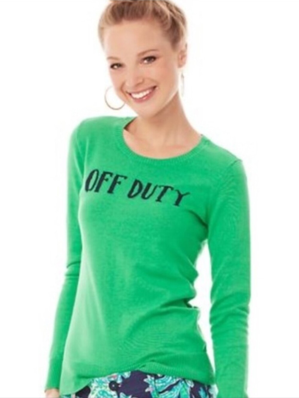 Lilly Pulitzer Sweater Cotton Green  Off Duty Logo  Long Sleeve Size M